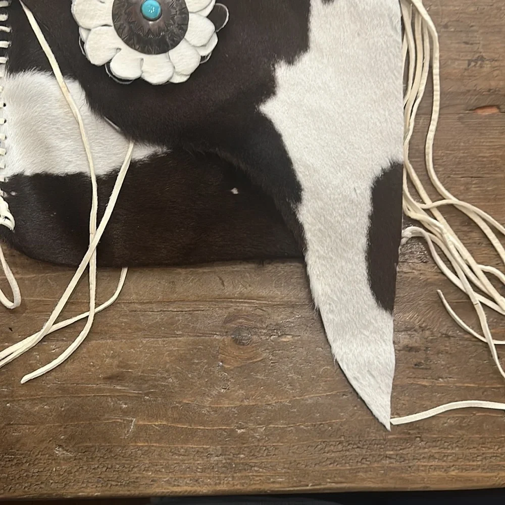 Shelly Litvak Rare cowhide shoulder bag original silver and turquoise detail - Picture 2 of 10